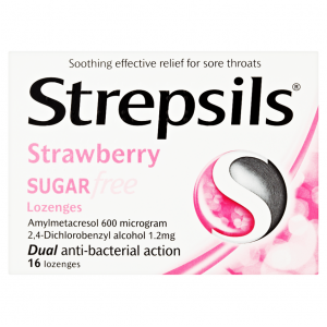 Strepsils Sugar Free Strawberry ( Dichlorobenzyl alcohol 1.2 mg and Amylmetacresol 600 µg ) 16 lozenges